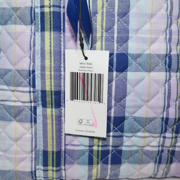 Vera Bradley Small Vera Tote Quilted in Amethyst Plaid Travel Shoulder Bag NWT - Picture 6 of 10